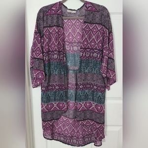 Womens Sheer Scarf Jacket Cover-up Open Front Shell Ruff Hewn 2X Pleated Back